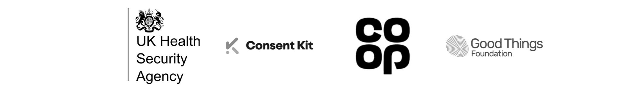 Client logos - Consent Kit, UKHSA, Co-op, Good Things
